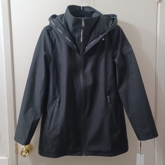 CALVIN KLEIN Black Flex Tech Hooded Jacket size XS - Picture 2 of 16